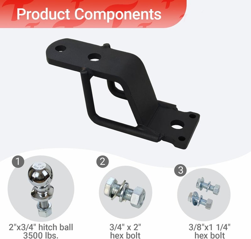 REDTEE 3-Way ATV/UTV Trailer Hitch Adapter with 2-Inch Ball, 3500 lbs., 3-in-1 Mounting Options, Compatible with Golf Carts, Garden Tractors, Lawn Mowers, 3 inch Rise, Matt Black - Image 2